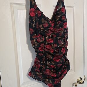 torrid Black Floral One-Piece Swimsuit with Red & Brown Accents